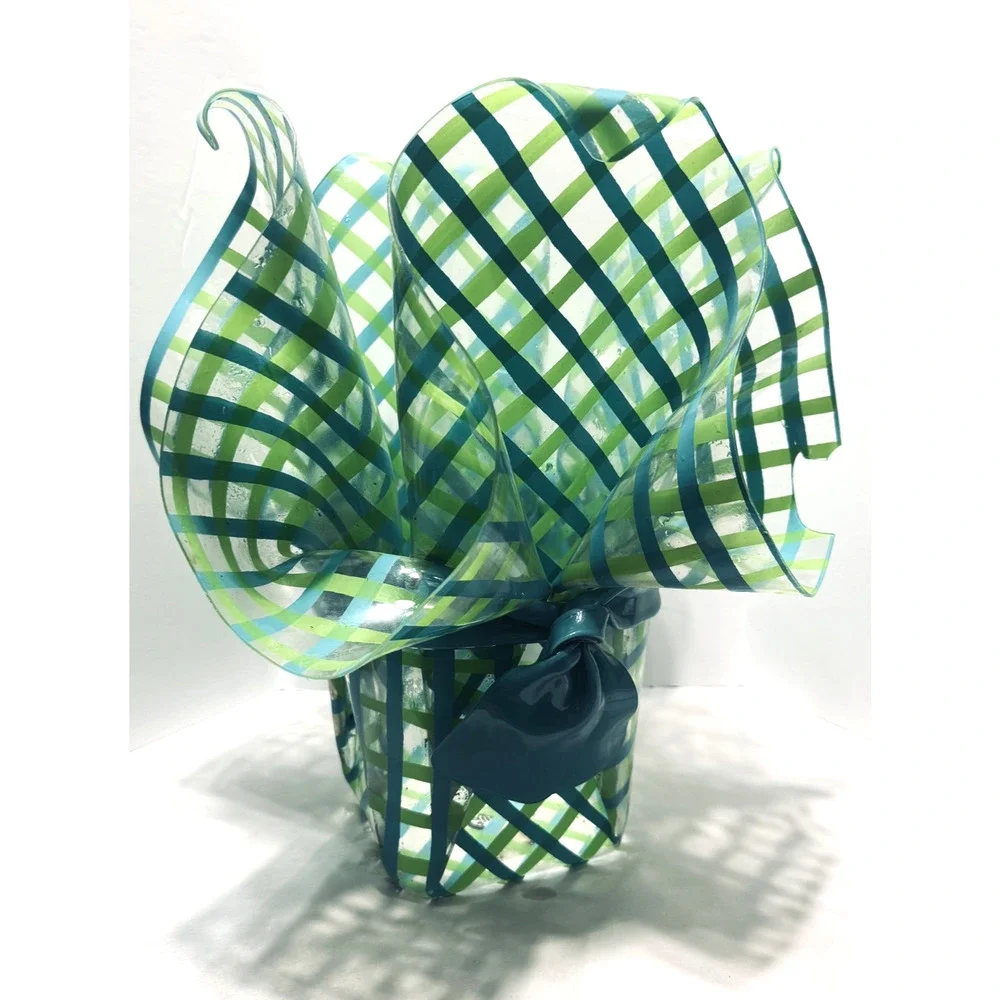 Lily‎ for Hangables Plastic Vase Wine Bucket Teal Green Bow Handmade USA Gift